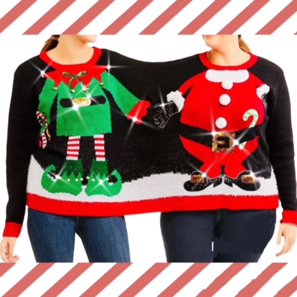 NWT 3D Sweater Christmas Double Ugly Holiday Embellishments Sequence Gift